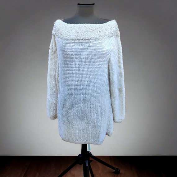 Lulu Bravo Maxi Sweater Wool and Sequins White Size L -  Norway