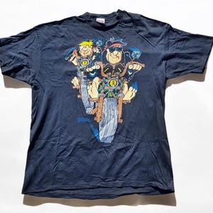 Novel Teez The Flinstones tshirt vintage 90s motocicletta Fred Burney Rubble fatta in Canada Hanna- Barbera production taglia XL