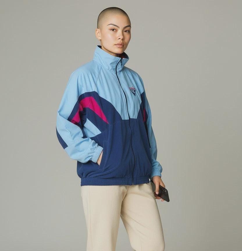 Costume De Sport Vintage Années 90 Vasari - Veste Et Pantalon Bleu Sarcelle - Taille M - Nylon Coupe-vent