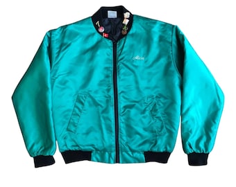 Garner Elite Women's Bomber Jacket with Bright Green Pins Made in England Size M Fits Loose See Measurements