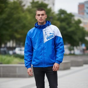 Vintage 90s Puma Waterproof Windbreaker With Hood Large Logo Size