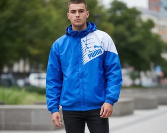 Vintage 90s Puma Waterproof Windbreaker With Hood Large Logo Size