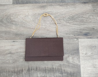 Vintage 70s Brown Clutch Handbag with Snap Closure and Gold Handle