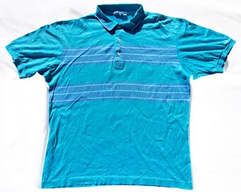 Fila casual tennis polo shirt vintage 80s turquoise and purple mercerized cotton size 54 fits a sporty XL