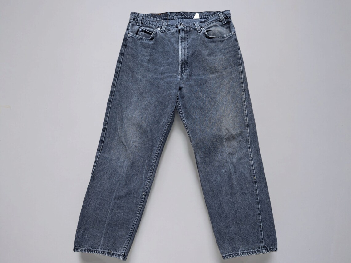 Levis 553 jeans nero white tab vintage 90S gamba dritta relaxed fit fatto in Usa datato 1996 w.38 l.30, foto 1 di 5