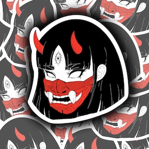 Demon Girls Sticker, Kuchisake, Oni Girl Sticker, Japanese Monsters stickers, halloween stickers, spooky stickers, scary stickers, jorogumo