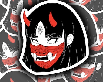 Demon Girls Sticker, Kuchisake, Oni Girl Sticker, Japanese Monsters stickers, halloween stickers, spooky stickers, scary stickers, jorogumo