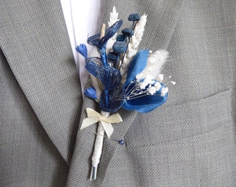 Navy blue, bespoke design dried flower buttonhole, wedding flowers, classic