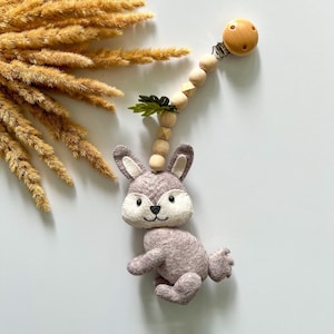 Bunny stroller toy, woodland stroller mobile, hanging pram toy, sensory toy, pram accessory, new baby gift, unisex baby gift