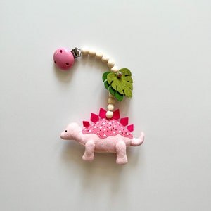 Dinosaur pink stroller toy, stroller mobile, stroller toy girls, sensory toys, montessori toys, pink todller toy, dinosaur baby shower