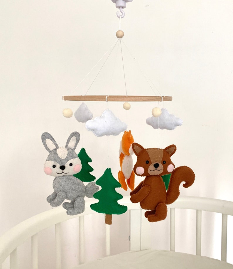 Baby mobile, woodland mobile, nursery mobile, woodland animals, crib mobile, baby girl mobile, baby mobile boy, hanging mobile, baby shower image 1