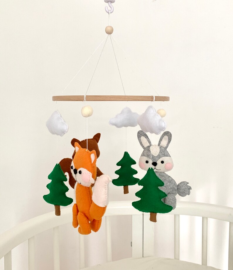 Baby mobile, woodland mobile, nursery mobile, woodland animals, crib mobile, baby girl mobile, baby mobile boy, hanging mobile, baby shower image 2