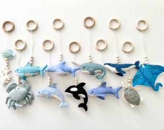 Sea baby gym hanging toys, baby activity center toy, blue baby play gym toys, montessori toys, sea nursery accessory, baby shower gift