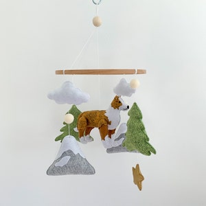 Dog mobile for nursery, australian shepherd baby mobile, gender neutral mobile, puppy cot mobile, mobile crib with clouds, boho nursery