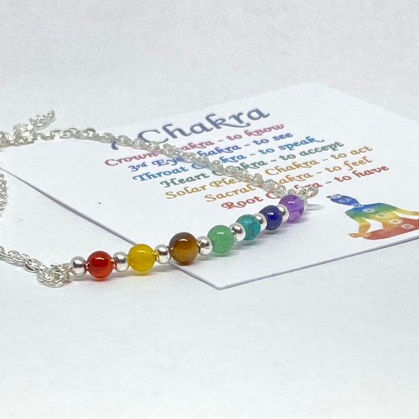 7 Chakra Bracelet Anklet Chakra Bracelet Chakra Anklet Silver Plated Chain 7 Miracle Beads Reiki Healing Yoga Genuine Gemstones