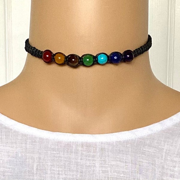 7 Chakra Shamballa Collier ras de cou 7 perles miracles Reiki Yoga de guérison Pierres précieuses authentiques