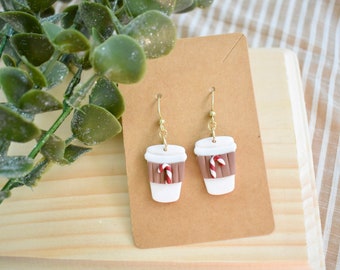 Clay Earrings | Peppermint Mocha Coffee | Lightweight | Hypoallergenic | Christmas Earrings