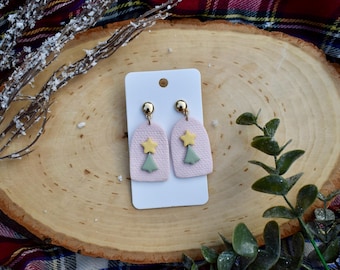 Clay Earrings | Pink Trees | Christmas Earrings | Polymer Clay | Christmas Gifts
