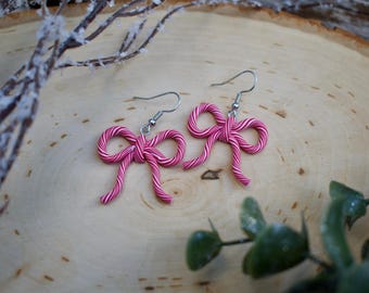 Clay Earrings | Candy Cane Bows | Christmas Earrings | Christmas Gifts | Polymer Clay