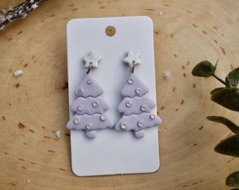 Clay Earrings | Purple Trees | Christmas Earrings | Christmas Gifts | Polymer Clay