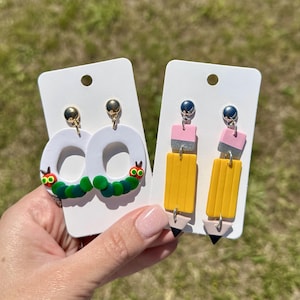 Clay Earrings | Teacher Earrings | Hungry Caterpillar | Pencil Earrings | Teacher Gifts