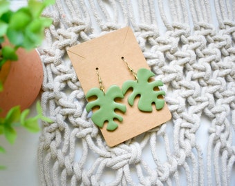 Clay Earrings | Monstera Leaf Earrings | Lightweight Earrings | Hypoallergenic Earrings | Plant Lady Earrings