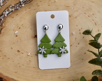 Clay Earrings | Snowflake Trees | Lightweight | Christmas Gifts | Earrings | Polymer Clay