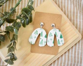 Clay Earrings | White Arch Christmas Trees | Lightweight Earrings | Christmas Earrings | Christmas Gifts