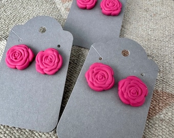 Clay Earrings | Stud Pink Roses | Lightweight Studs