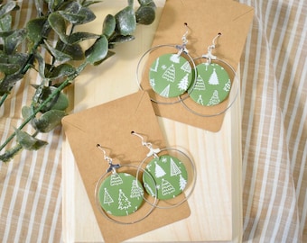 Clay Earrings | Circular Christmas Trees | Lightweight | Christmas Earrings | Christmas Gifts