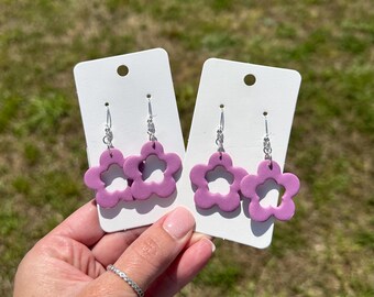 Clay Earrings | Purple Flowers | Polymer Clay Earrings | Lightweight | Hypoallergenic | Christmas Gifts