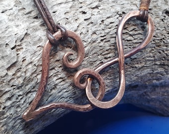 Hand Forged Copper Heart Necklace: Infinity Symbol, Leather Cord