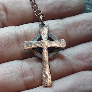 Handmade Hammered Copper Celtic Cross Pendant: Antiqued Finish