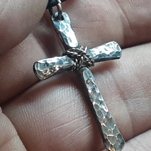 Handcrafted Silver Cross with 14K gold filled wrap, Antiqued 925 Sterling, Individually handmade rustic cross for man or woman