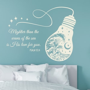 Psalm Zitate mit Glühbirne Wand Aufkleber Vinyl Wand Aufkleber-mächtig als die Wellen des Meeres ist seine Liebe für Sie Schlafzimmer Zimmer Wand-Dekor