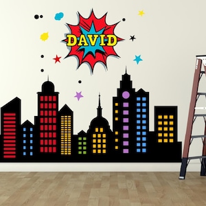Custom Name City Skyline Wall Decals: Hero Building Nursery Decor