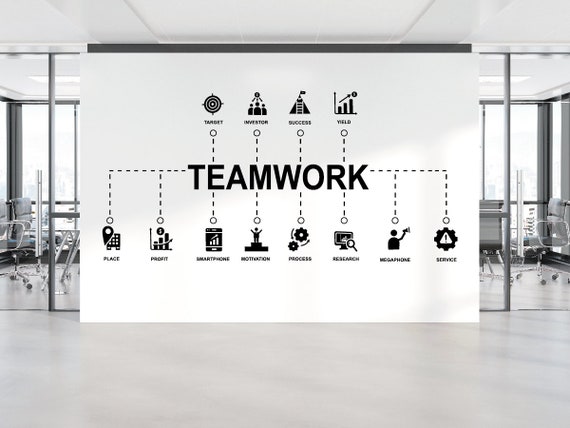ビニールウォールデカールチームワークチームワークオフィスビジネスワードステッカー大装飾 (ig 4656) 黒 : オフィスウォールビニールアートデコ \u2013 チームワーク