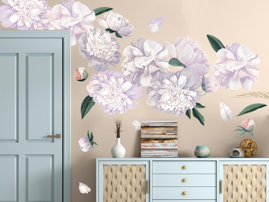 Watercolor Peony Wall Decals: Removable Floral Nursery Art - Etsy