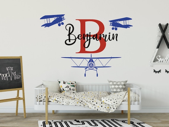 Airplane With Name Decal Personalized Name Wall Sticker - Etsy