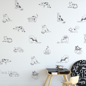 30 piezas de calcomanías de pared de gatos de estilo nuevo, pegatinas de pared elegantes de gatos, decoración sencilla de gatos, papel tapiz de gatos para dormitorio de niños, arte de pared
