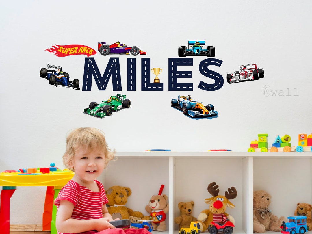 Custom Name Racing Car Wall Decal - Racing Car Wall Decals - Peel and ...