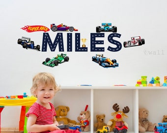 Custom Name Racing Car Wall Decal - Peel and Stick