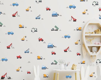 Construction Vehicle Wall Decals: Kids Room Decor, Trucks Stickers (18pcs)