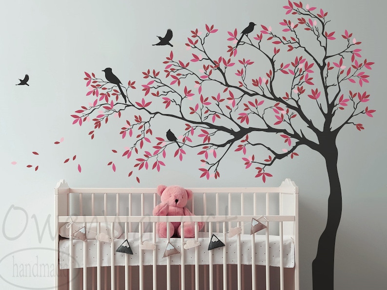 Blowing Tree Wall Decal, Cherry Blossom Tree Wall Decal, Tree Wall Art, Tree Wall Decor, Nursery Wall Vinyl Wall Decal, Kids Room Wall Decor image 3