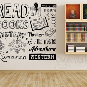 Graffiti Doodle Reading Wall Stickers Wall Art  For School Wall Decor Literary theme Wall Decor