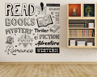 Literary Doodle Wall Decal: Reading Theme, School Decor