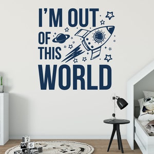 Space Wall Vinyl Sticker,Rocket With Stars Decals,Nursery Room Wall Decor,Kids Room Wall Decor,Kids Wall Sticker,Out Of This World Sticker