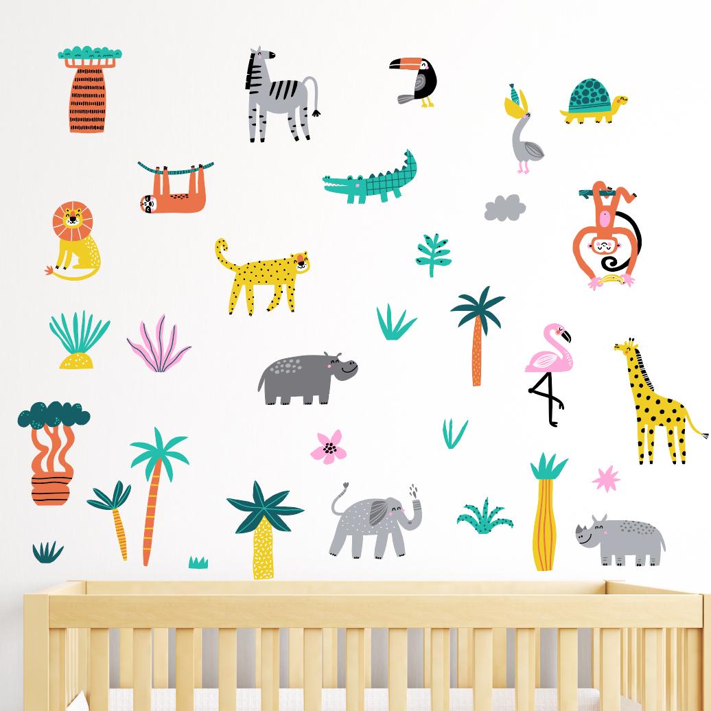 Jungle Animals Nursery Wall Decals – Safari Theme, Playroom Art - Etsy