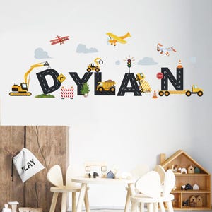 Personalized  Name With Construction Vehicles Wall Stickers Trucks Excavator Tractor Wall Decals Kids Bedroom Boys Room Playroom Wall Decor