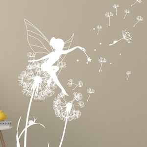 Fairy Dandelion Wall Stickers, Girls Room Fairy Wall Decor,  Fairy Nursery Wall Sticker,Kids Room Wall Decor, Girl&#39;s Room Wall Decal
